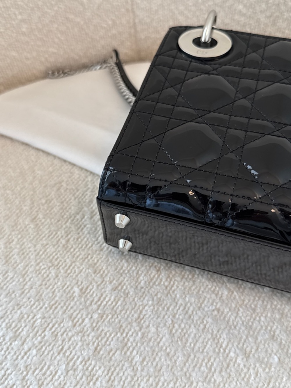 CHRISTIAN DIOR 2023 Mini Lady Dior Bag Black Patent Cannage Calfskin - Picture 8 of 16